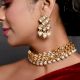 Handcrafted Lattice Mirror Stone Pearl Choker Necklace Set with Earrings and Maang Tikka